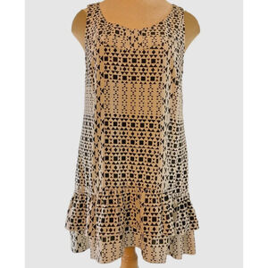 Style & Co Women’s 12 Black Ivory Dress Geometric Print Ruffle Hem